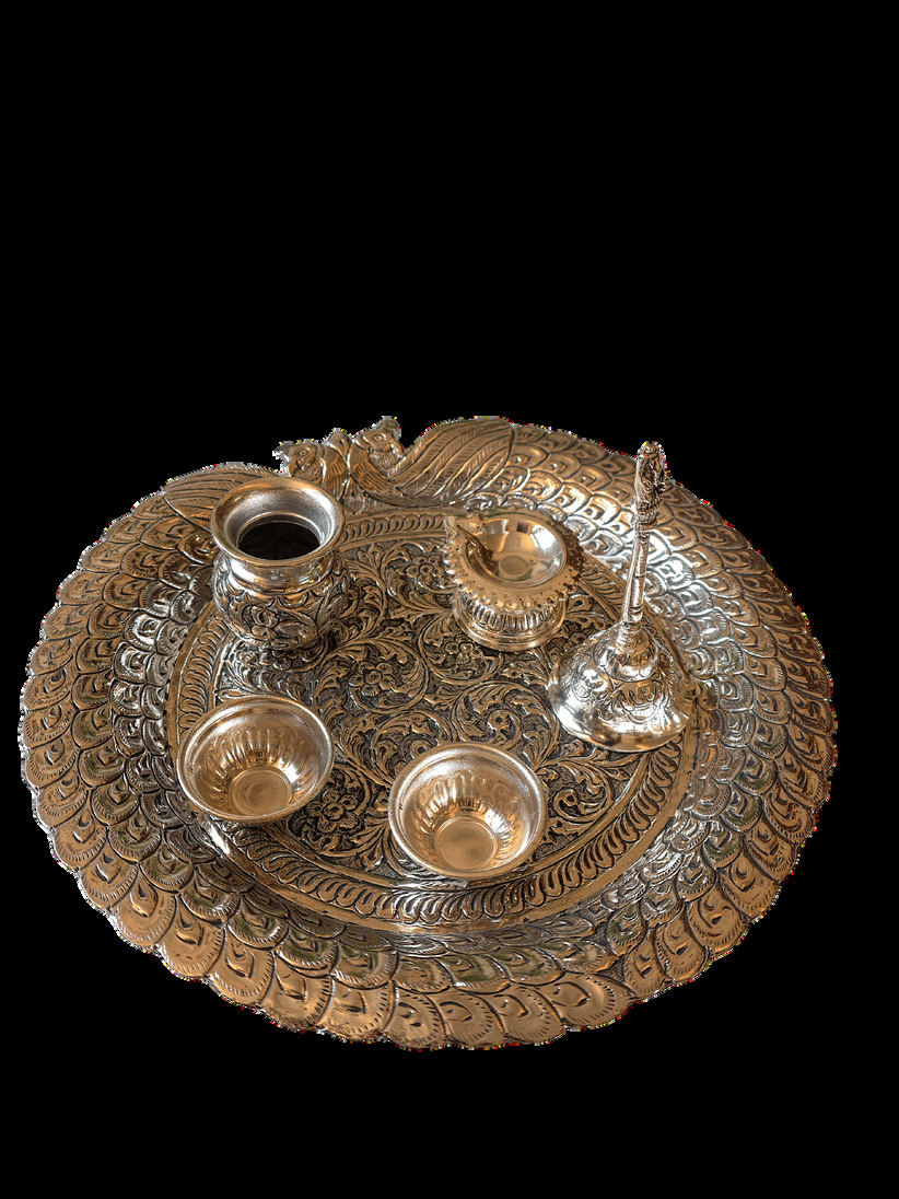 Handcrafted Peacock Motif Puja Thali Set