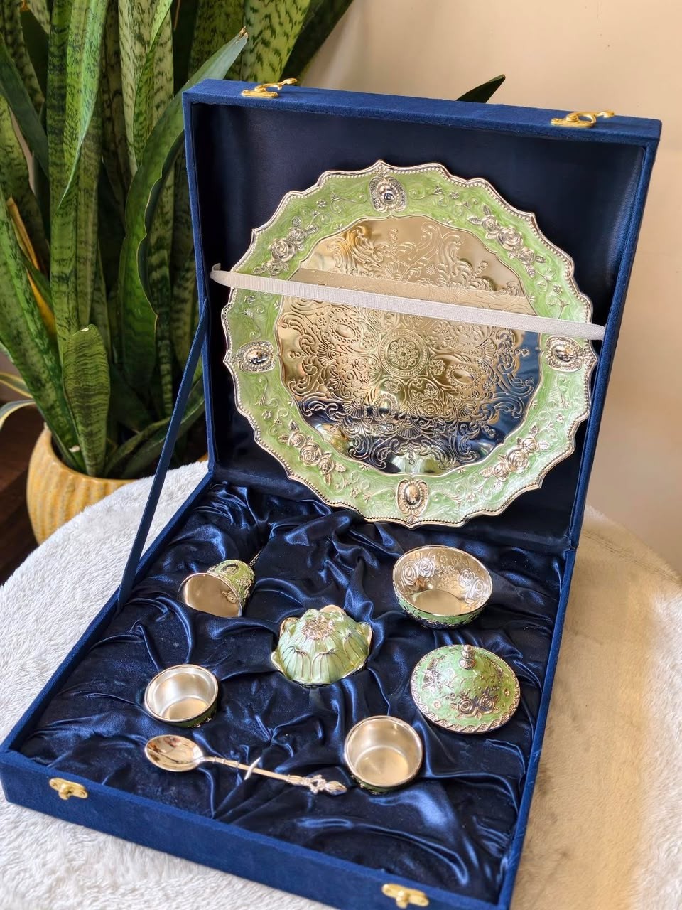 Imported Pooja Thali Set with Velvet Box, photo 3