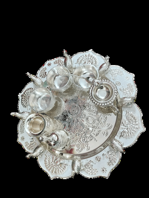 Ornate Peacock Petal Puja Thali Set